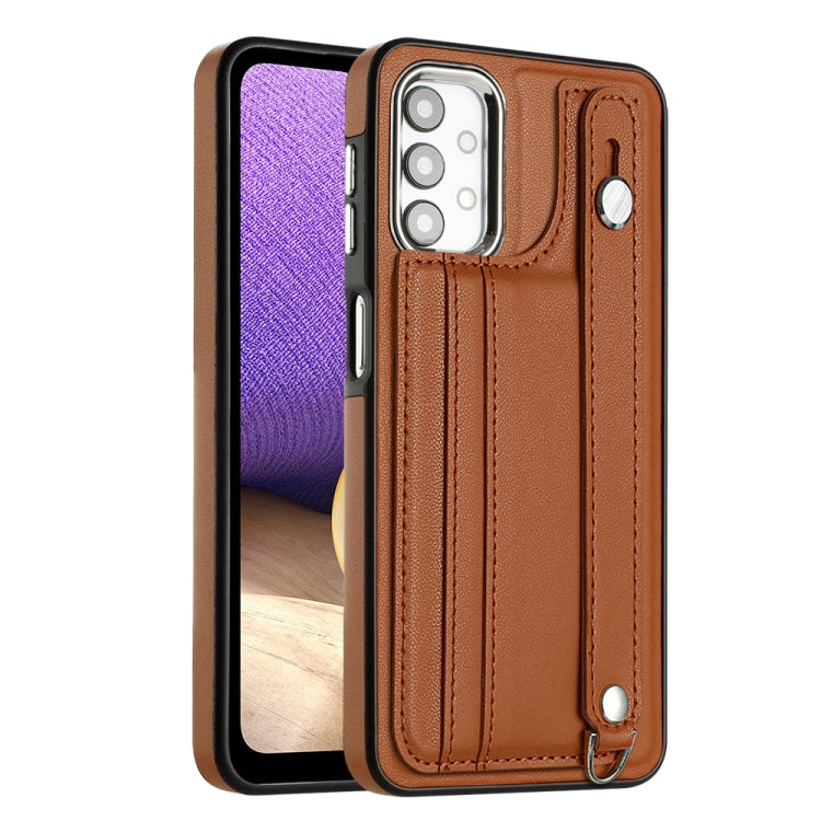 Shockproof Leather Phone Case with Wrist Strap, For Samsung Galaxy A52 4G / A52 5G, For Samsung Galaxy A12 4G / M12, For Samsung Galaxy A32 5G