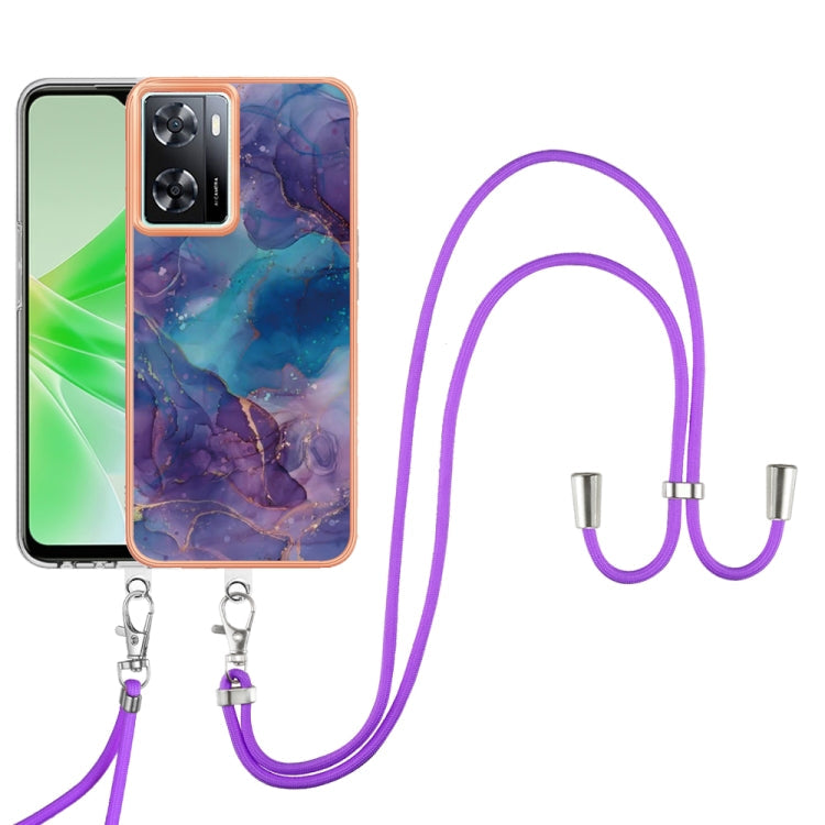 Electroplating Marble Dual-side IMD Phone Case with Lanyard, For OPPO A98, For OPPO K10 5G Global, For OPPO A77 5G Taiwan Edition, For OPPO A57 4G 2022