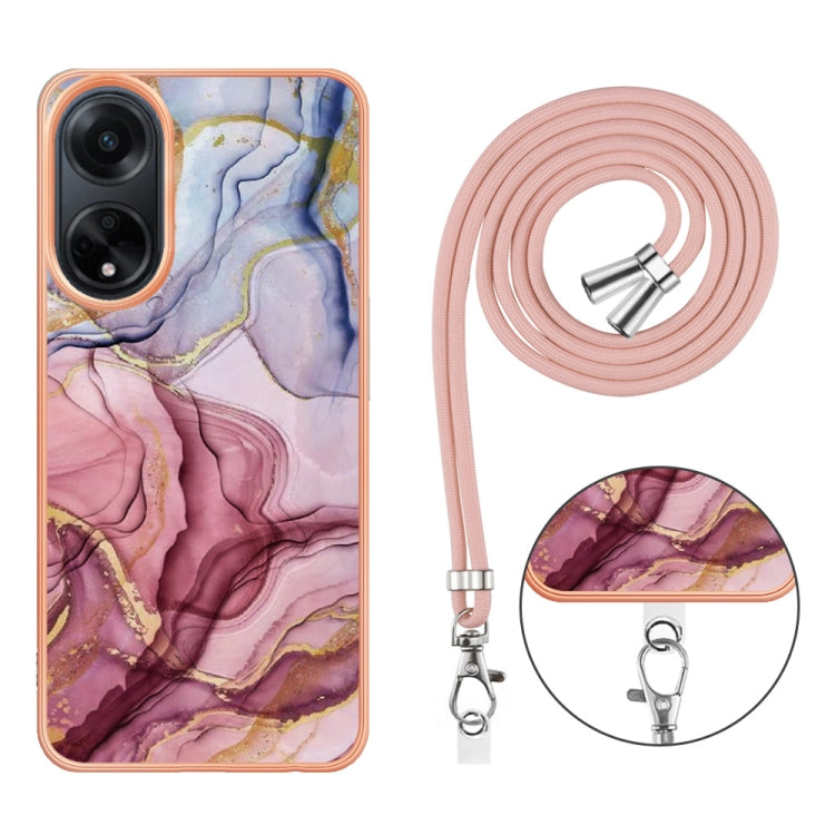 Electroplating Marble Dual-side IMD Phone Case with Lanyard, For OPPO A98, For OPPO K10 5G Global, For OPPO A77 5G Taiwan Edition, For OPPO A57 4G 2022