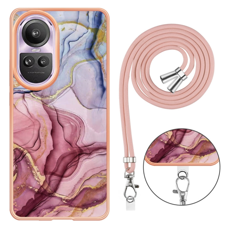 Electroplating Marble Dual-side IMD Phone Case with Lanyard, For OPPO Reno10 Pro 5G Global, For OPPO A78 4G, For OPPO Reno8 T 4G, For OPPO A78 / A58