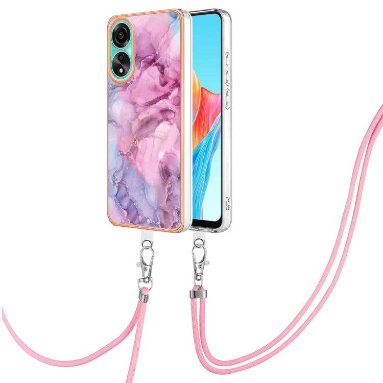 Electroplating Marble Dual-side IMD Phone Case with Lanyard, For OPPO Reno10 Pro 5G Global, For OPPO A78 4G, For OPPO Reno8 T 4G, For OPPO A78 / A58