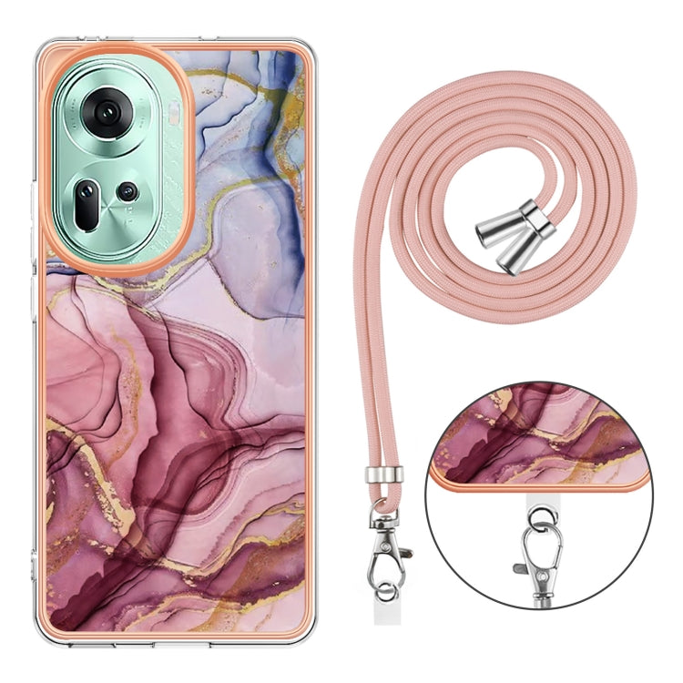 Electroplating Marble Dual-side IMD Phone Case with Lanyard, For OPPO Reno11 5G Global, For OPPO Reno11 Pro 5G Global, For OPPO A58 4G, For OPPO Reno10 5G Global