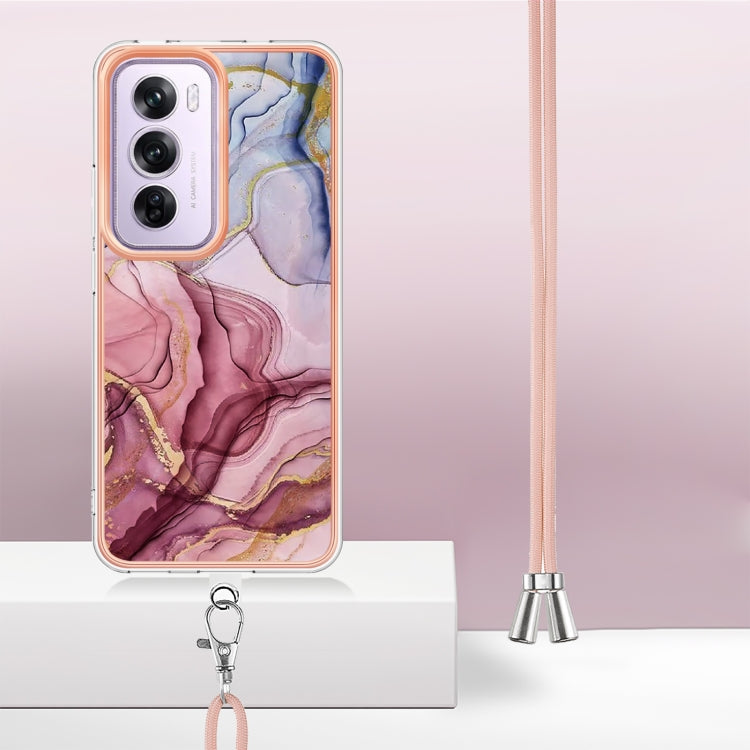 Electroplating Marble Dual-side IMD Phone Case with Lanyard, For OPPO Reno12 Pro Global, For OPPO Reno12 Global, For OPPO A60, For OPPO Reno11 F 5G Global