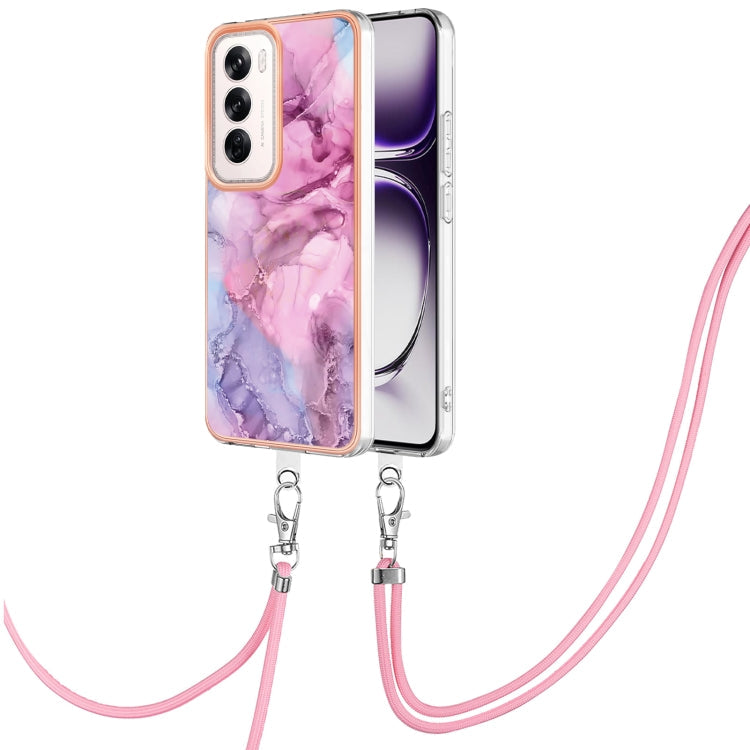 Electroplating Marble Dual-side IMD Phone Case with Lanyard, For OPPO Reno12 Pro Global, For OPPO Reno12 Global, For OPPO A60, For OPPO Reno11 F 5G Global