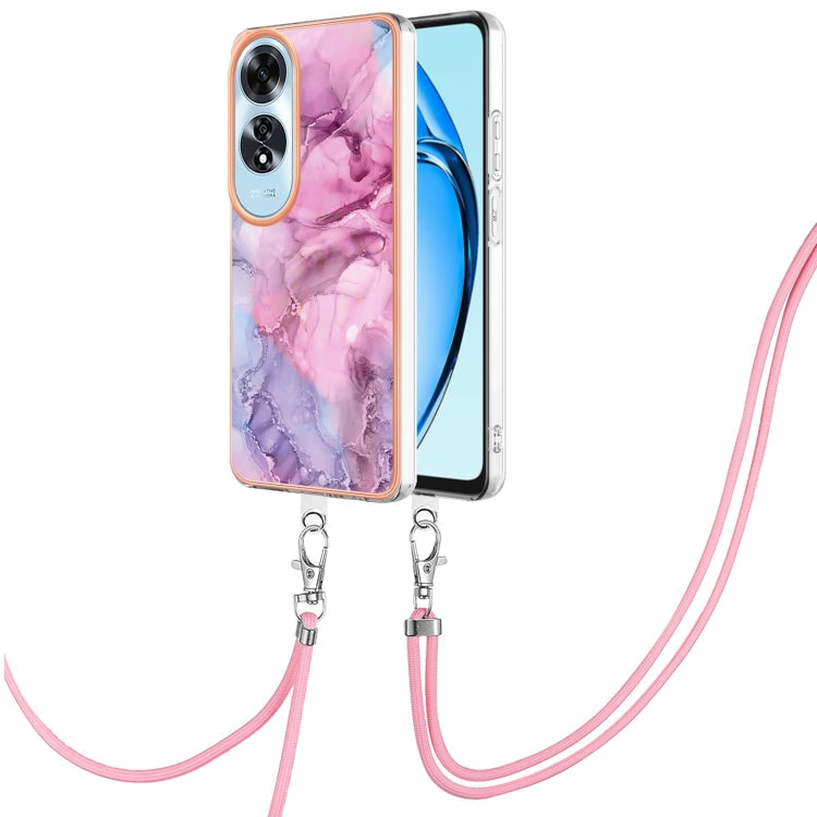 Electroplating Marble Dual-side IMD Phone Case with Lanyard, For OPPO Reno12 Pro Global, For OPPO Reno12 Global, For OPPO A60, For OPPO Reno11 F 5G Global