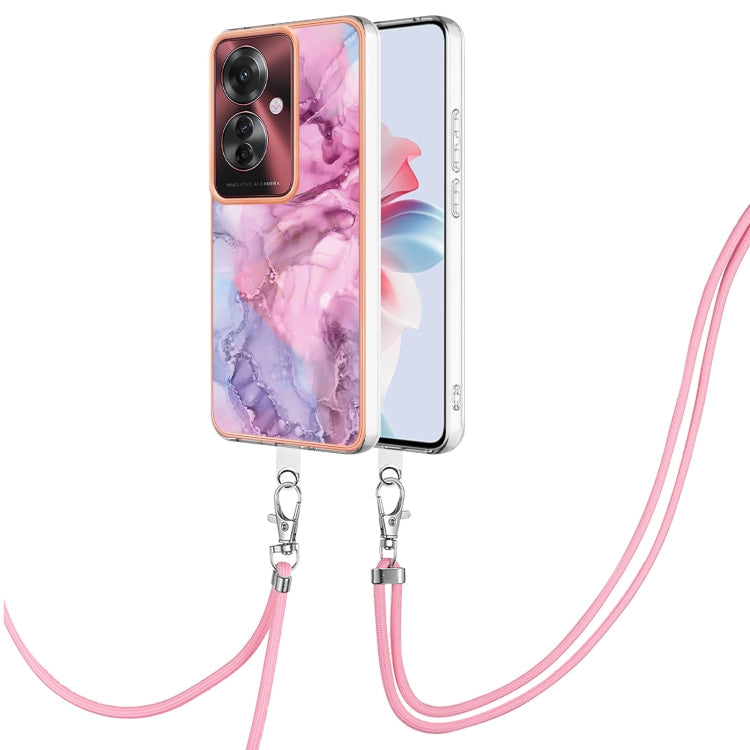 Electroplating Marble Dual-side IMD Phone Case with Lanyard, For OPPO Reno12 Pro Global, For OPPO Reno12 Global, For OPPO A60, For OPPO Reno11 F 5G Global