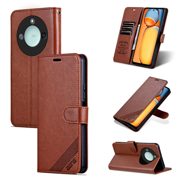 For Honor X60 AZNS Sheepskin Texture Flip Leather Phone Case(Brown)