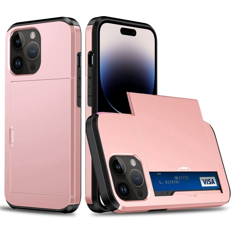 Shockproof Armor Phone Case with Slide Card Slot, For iPhone 15 Pro Max, For iPhone 15 Pro