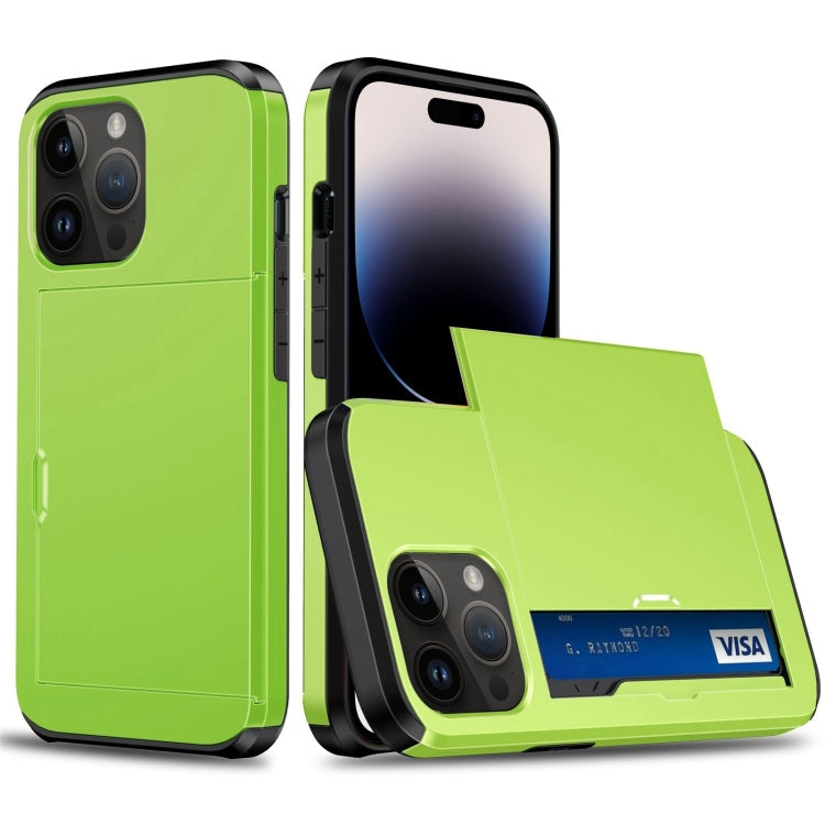 Shockproof Armor Phone Case with Slide Card Slot, For iPhone 15 Pro Max, For iPhone 15 Pro