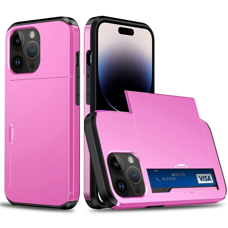 Shockproof Armor Phone Case with Slide Card Slot, For iPhone 15 Pro Max, For iPhone 15 Pro