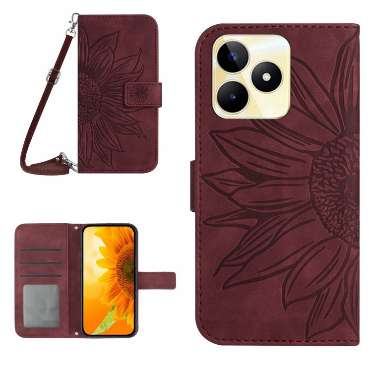Skin Feel Sun Flower Embossed Flip Leather Phone Case with Lanyard, For Realme 11 5G Global, For Realme C53