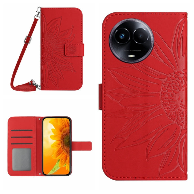 Skin Feel Sun Flower Embossed Flip Leather Phone Case with Lanyard, For Realme 11 5G Global, For Realme C53