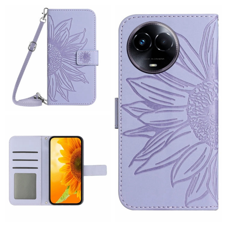 Skin Feel Sun Flower Embossed Flip Leather Phone Case with Lanyard, For Realme 11 5G Global, For Realme C53