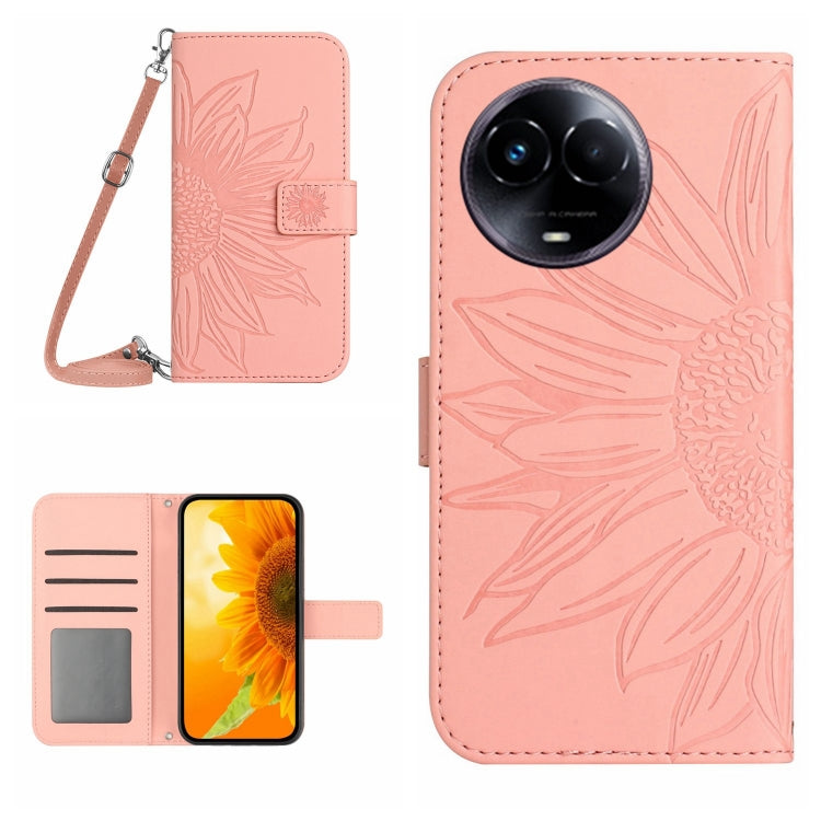 Skin Feel Sun Flower Embossed Flip Leather Phone Case with Lanyard, For Realme 11 5G Global, For Realme C53