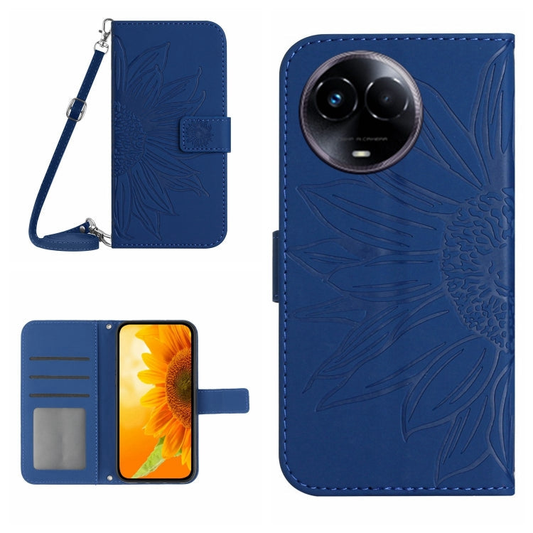 Skin Feel Sun Flower Embossed Flip Leather Phone Case with Lanyard, For Realme 11 5G Global, For Realme C53