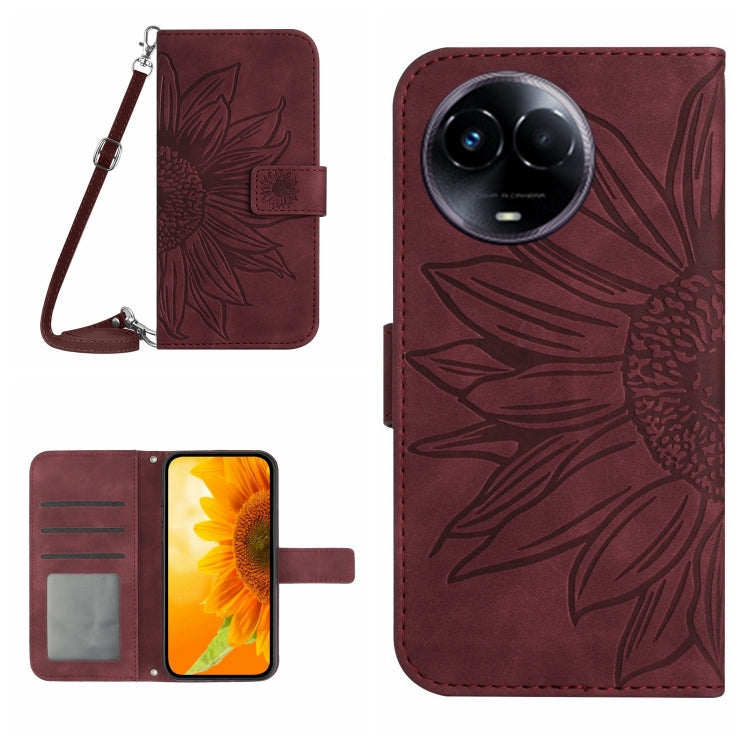 Skin Feel Sun Flower Embossed Flip Leather Phone Case with Lanyard, For Realme 11 5G Global, For Realme C53