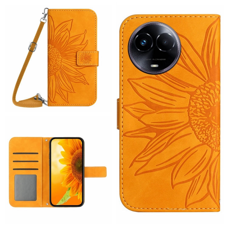 Skin Feel Sun Flower Embossed Flip Leather Phone Case with Lanyard, For Realme 11 5G Global, For Realme C53