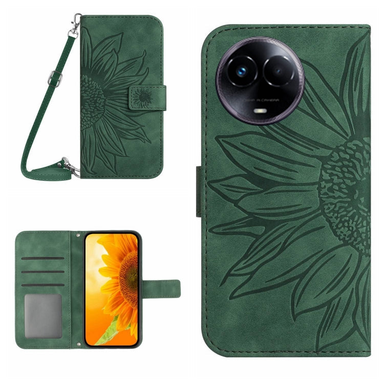 Skin Feel Sun Flower Embossed Flip Leather Phone Case with Lanyard, For Realme 11 5G Global, For Realme C53