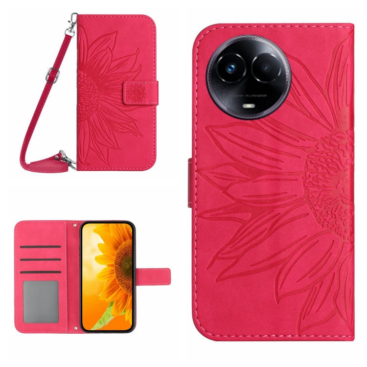 Skin Feel Sun Flower Embossed Flip Leather Phone Case with Lanyard, For Realme 11 5G Global, For Realme C53