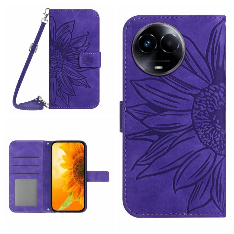 Skin Feel Sun Flower Embossed Flip Leather Phone Case with Lanyard, For Realme 11 5G Global, For Realme C53