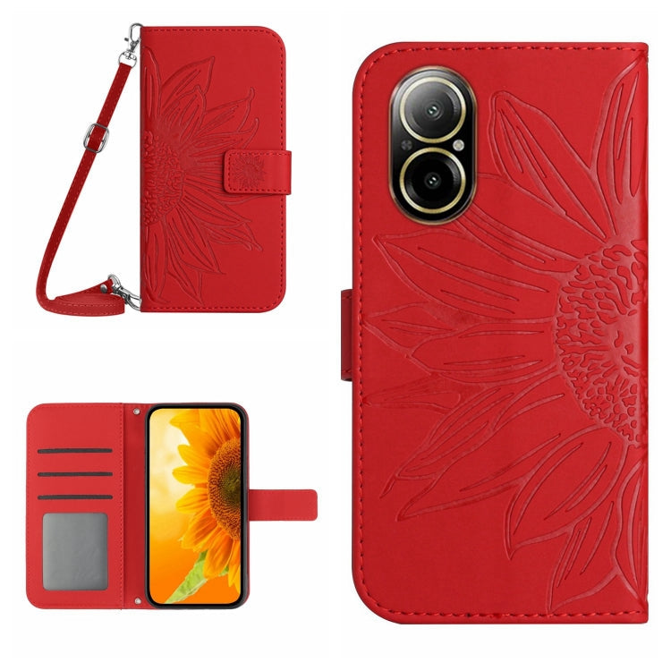 Skin Feel Sun Flower Embossed Flip Leather Phone Case with Lanyard, For Realme 12 Pro/12 Pro+ Global, For Realme C67 4G