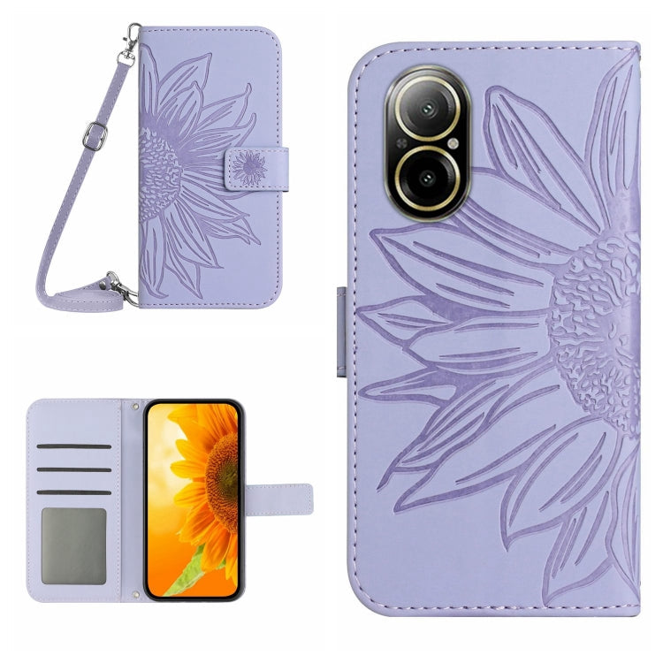 Skin Feel Sun Flower Embossed Flip Leather Phone Case with Lanyard, For Realme 12 Pro/12 Pro+ Global, For Realme C67 4G