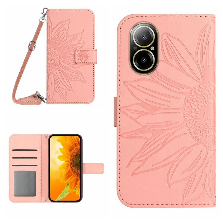 Skin Feel Sun Flower Embossed Flip Leather Phone Case with Lanyard, For Realme 12 Pro/12 Pro+ Global, For Realme C67 4G