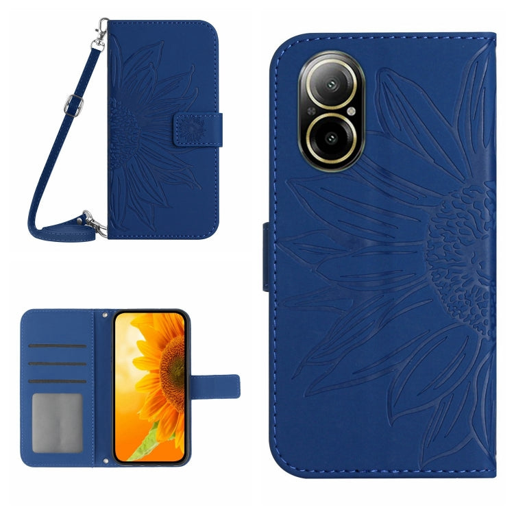 Skin Feel Sun Flower Embossed Flip Leather Phone Case with Lanyard, For Realme 12 Pro/12 Pro+ Global, For Realme C67 4G
