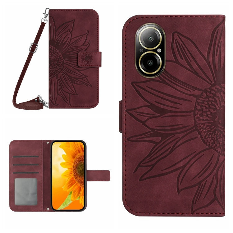 Skin Feel Sun Flower Embossed Flip Leather Phone Case with Lanyard, For Realme 12 Pro/12 Pro+ Global, For Realme C67 4G