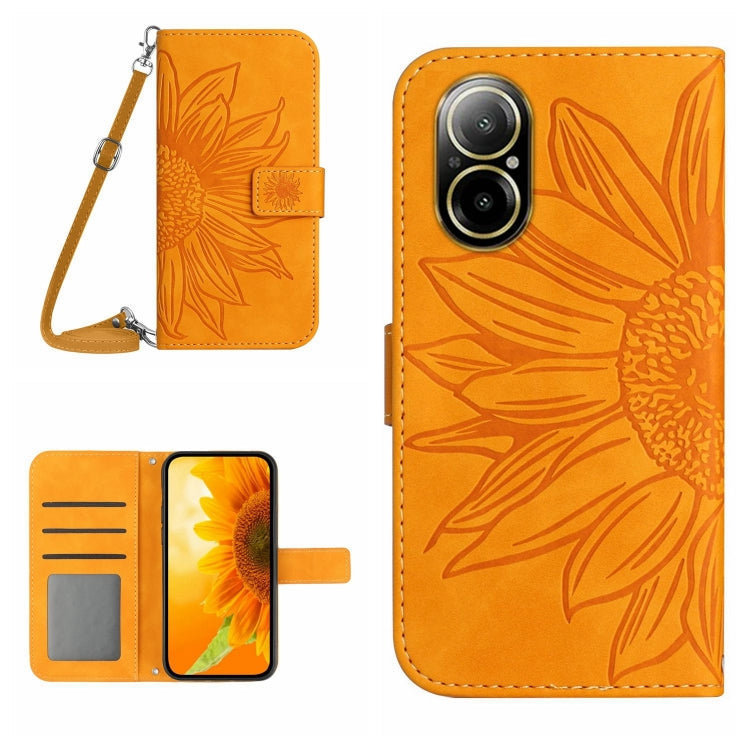 Skin Feel Sun Flower Embossed Flip Leather Phone Case with Lanyard, For Realme 12 Pro/12 Pro+ Global, For Realme C67 4G