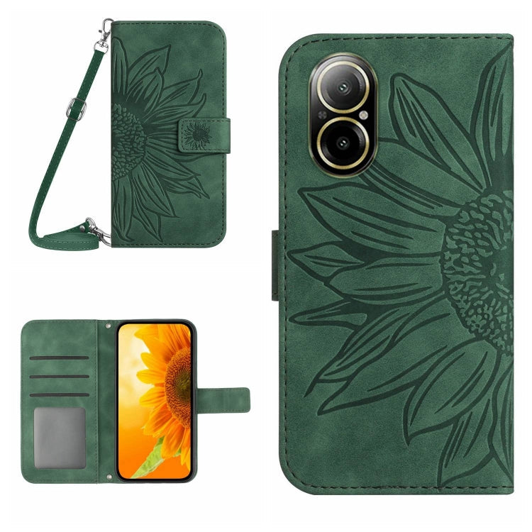 Skin Feel Sun Flower Embossed Flip Leather Phone Case with Lanyard, For Realme 12 Pro/12 Pro+ Global, For Realme C67 4G