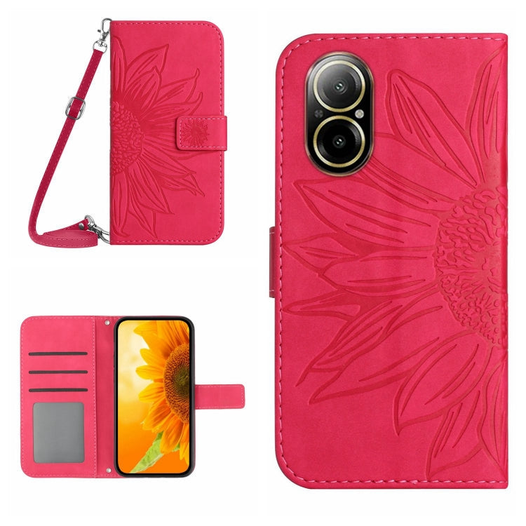 Skin Feel Sun Flower Embossed Flip Leather Phone Case with Lanyard, For Realme 12 Pro/12 Pro+ Global, For Realme C67 4G