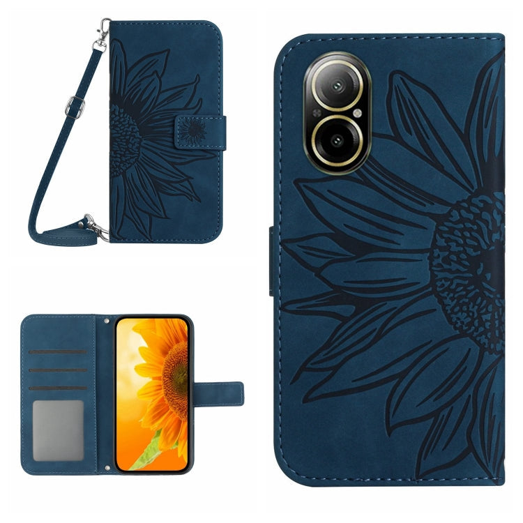 Skin Feel Sun Flower Embossed Flip Leather Phone Case with Lanyard, For Realme 12 Pro/12 Pro+ Global, For Realme C67 4G