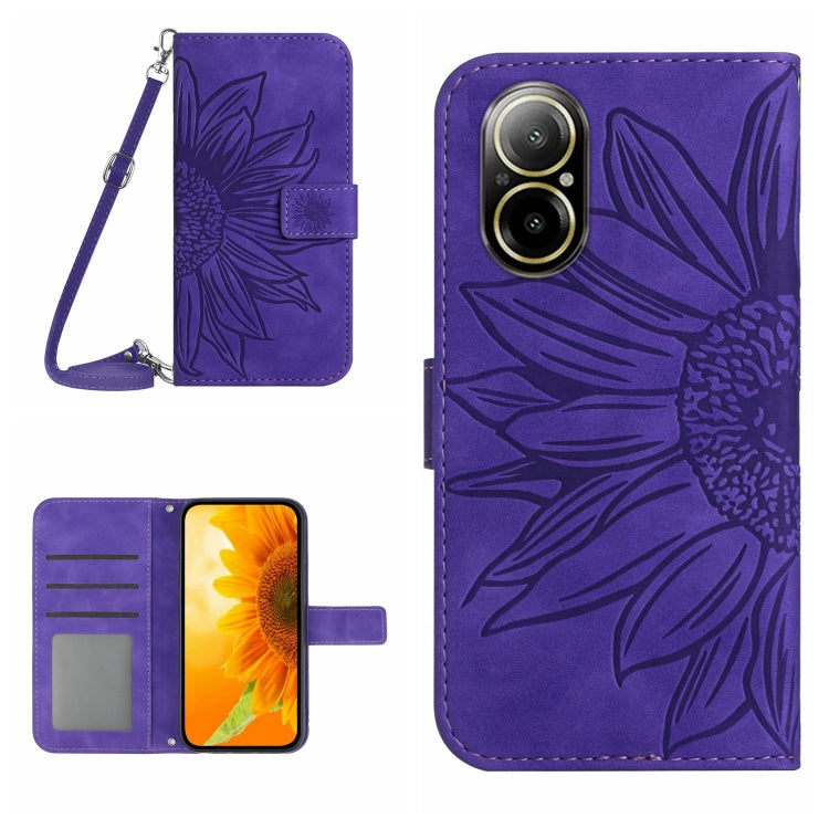 Skin Feel Sun Flower Embossed Flip Leather Phone Case with Lanyard, For Realme 12 Pro/12 Pro+ Global, For Realme C67 4G