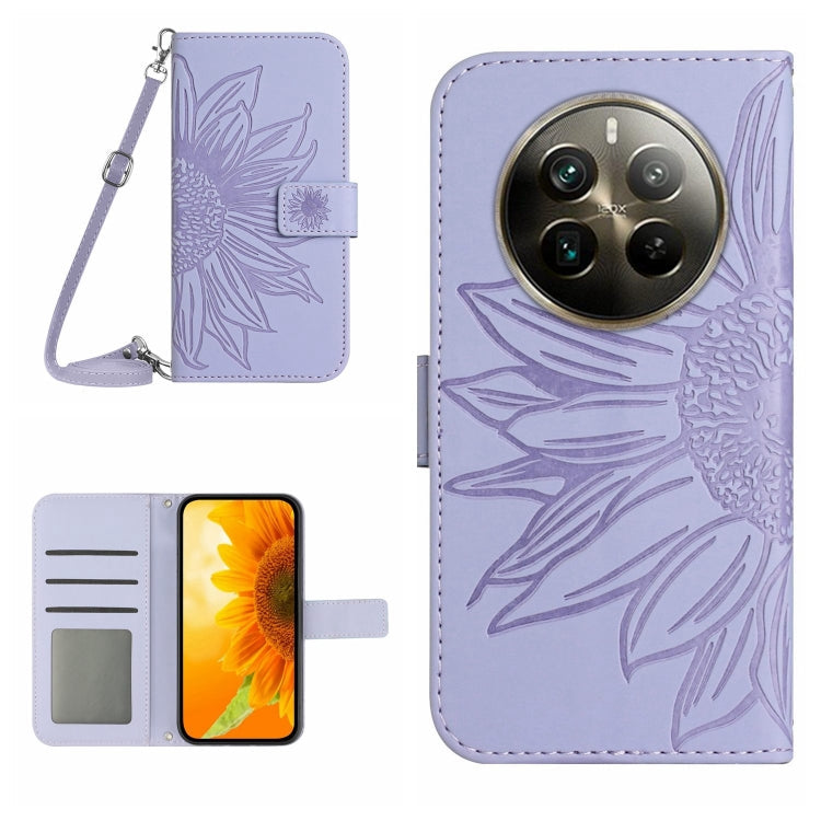 Skin Feel Sun Flower Embossed Flip Leather Phone Case with Lanyard, For Realme 12 5G Global, For Realme 12+ Global