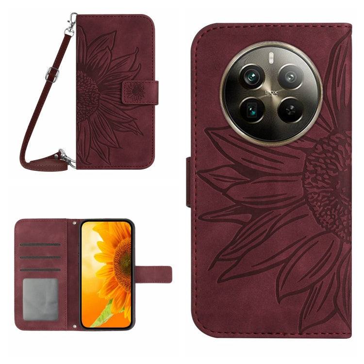 Skin Feel Sun Flower Embossed Flip Leather Phone Case with Lanyard, For Realme 12 5G Global, For Realme 12+ Global