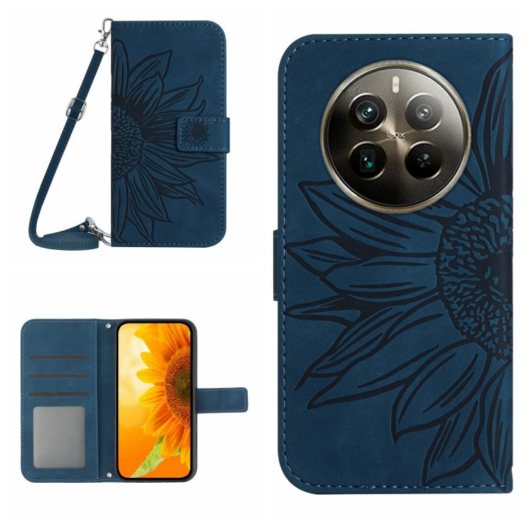 Skin Feel Sun Flower Embossed Flip Leather Phone Case with Lanyard, For Realme 12 5G Global, For Realme 12+ Global