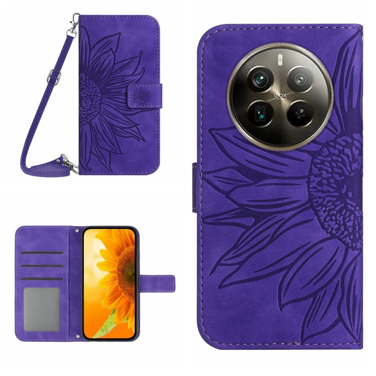 Skin Feel Sun Flower Embossed Flip Leather Phone Case with Lanyard, For Realme 12 5G Global, For Realme 12+ Global