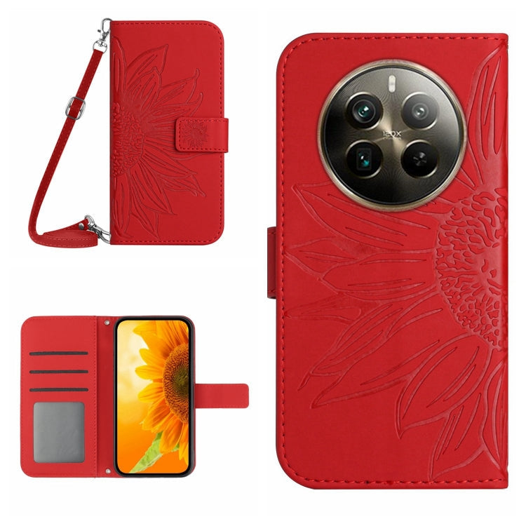 Skin Feel Sun Flower Embossed Flip Leather Phone Case with Lanyard, For Realme 12 Pro/12 Pro+ Global, For Realme C67 4G