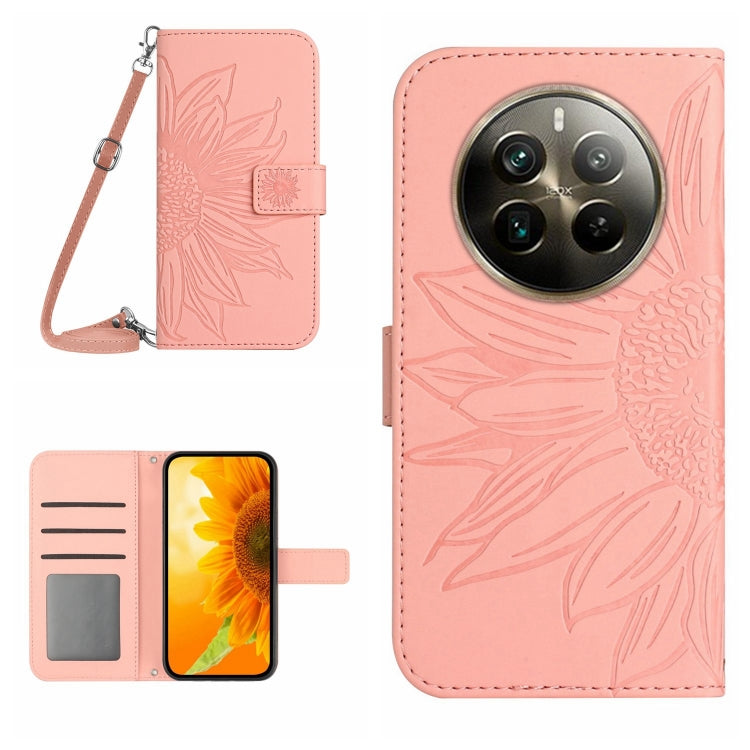 Skin Feel Sun Flower Embossed Flip Leather Phone Case with Lanyard, For Realme 12 Pro/12 Pro+ Global, For Realme C67 4G