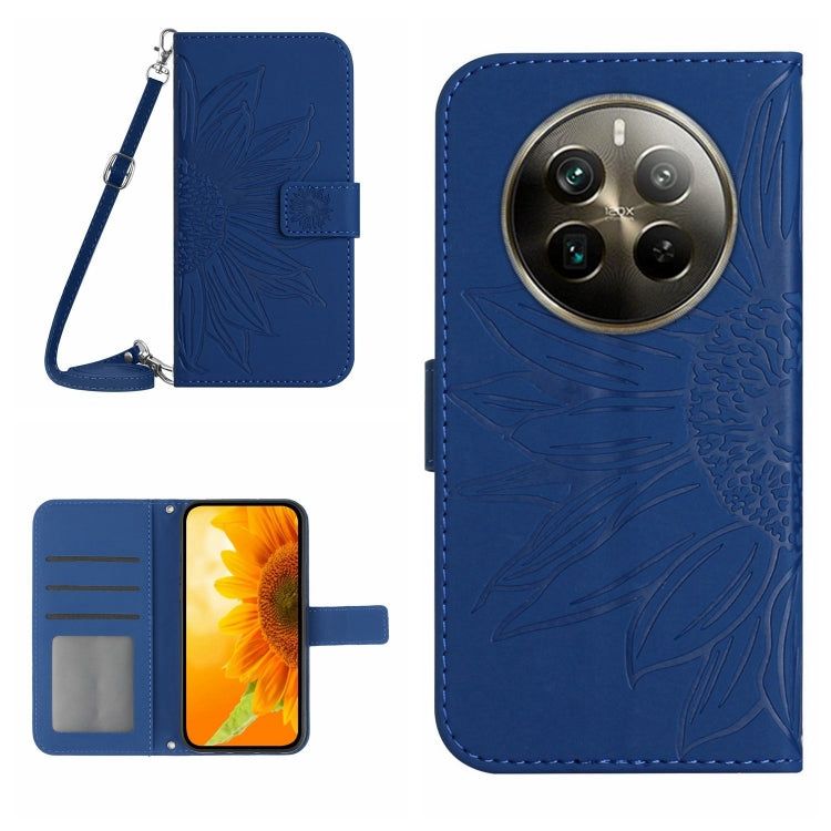 Skin Feel Sun Flower Embossed Flip Leather Phone Case with Lanyard, For Realme 12 Pro/12 Pro+ Global, For Realme C67 4G