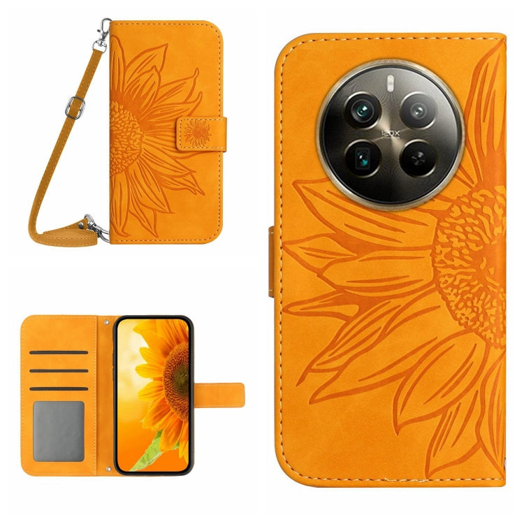 Skin Feel Sun Flower Embossed Flip Leather Phone Case with Lanyard, For Realme 12 Pro/12 Pro+ Global, For Realme C67 4G