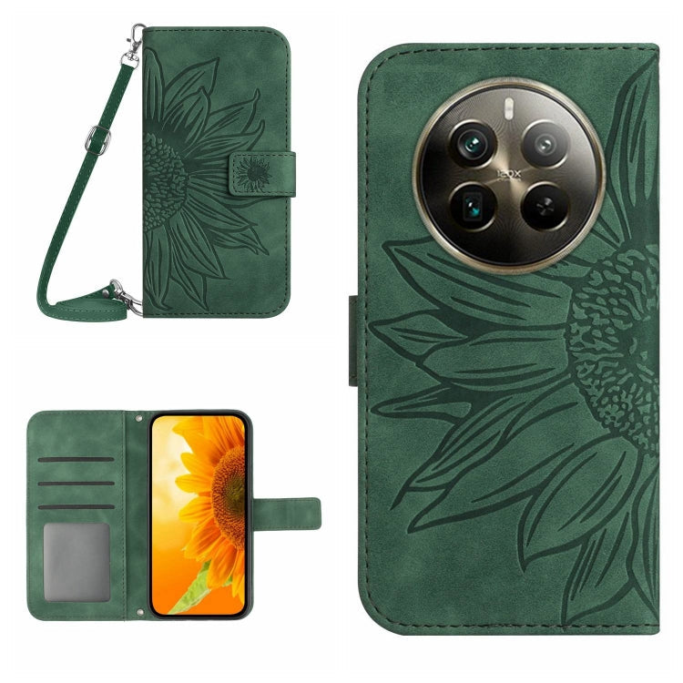 Skin Feel Sun Flower Embossed Flip Leather Phone Case with Lanyard, For Realme 12 Pro/12 Pro+ Global, For Realme C67 4G