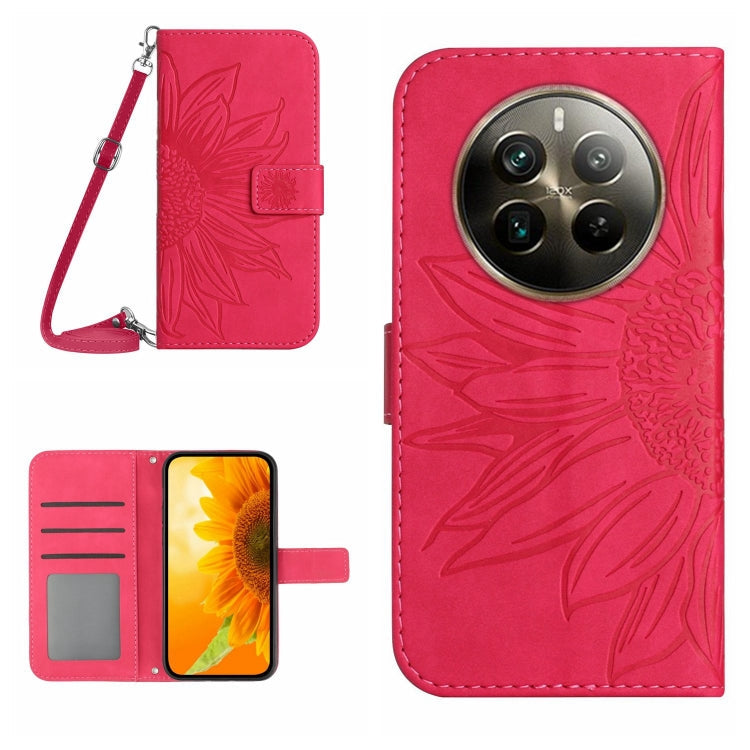 Skin Feel Sun Flower Embossed Flip Leather Phone Case with Lanyard, For Realme 12 Pro/12 Pro+ Global, For Realme C67 4G