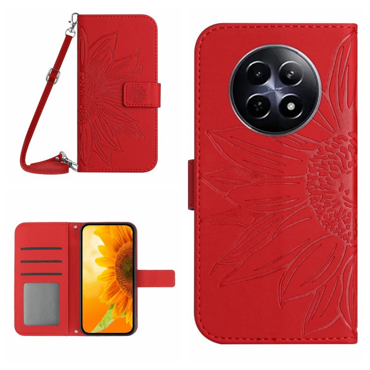 Skin Feel Sun Flower Embossed Flip Leather Phone Case with Lanyard, For Realme 12 5G Global, For Realme 12+ Global