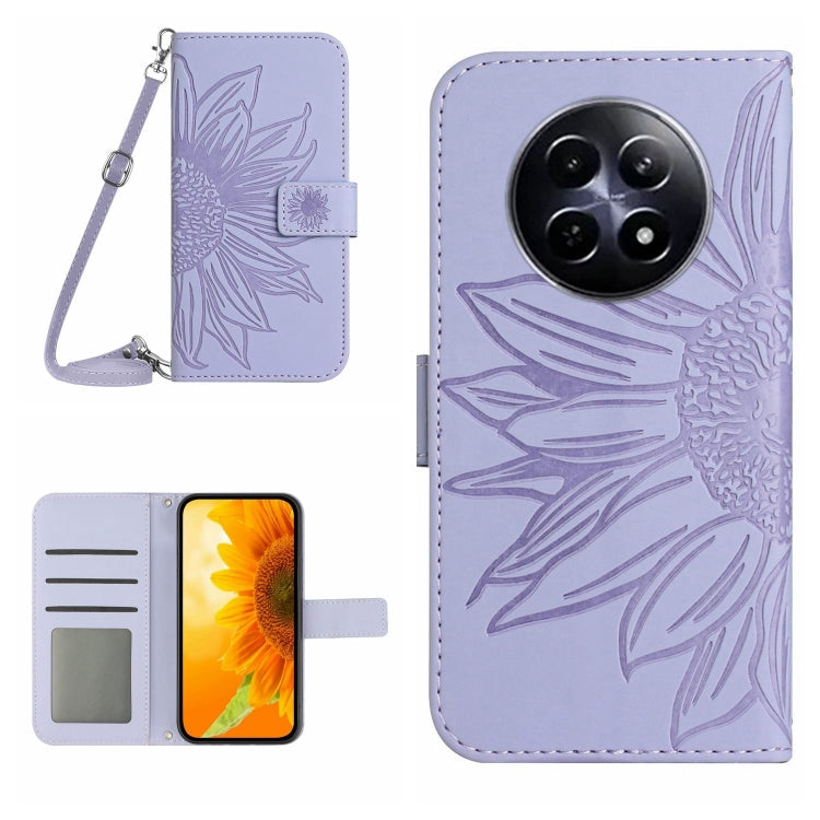 Skin Feel Sun Flower Embossed Flip Leather Phone Case with Lanyard, For Realme 12 5G Global, For Realme 12+ Global