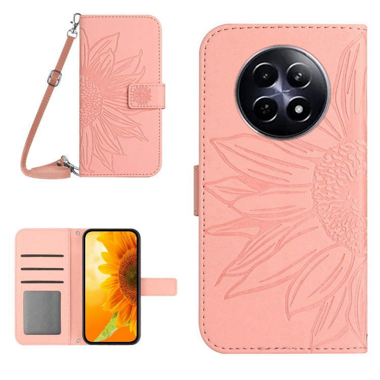 Skin Feel Sun Flower Embossed Flip Leather Phone Case with Lanyard, For Realme 12 5G Global, For Realme 12+ Global