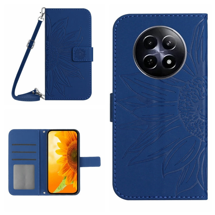 Skin Feel Sun Flower Embossed Flip Leather Phone Case with Lanyard, For Realme 12 5G Global, For Realme 12+ Global