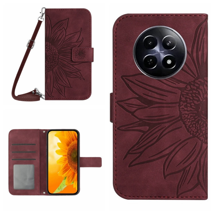 Skin Feel Sun Flower Embossed Flip Leather Phone Case with Lanyard, For Realme 12 5G Global, For Realme 12+ Global