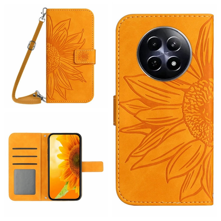 Skin Feel Sun Flower Embossed Flip Leather Phone Case with Lanyard, For Realme 12 5G Global, For Realme 12+ Global